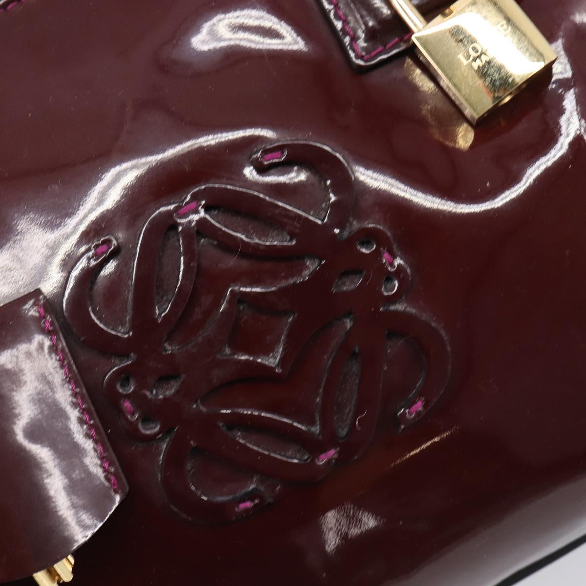 LOEWE Amazona 28 Hand Bag Patent Bordeaux Gold Tone Auth bs37131