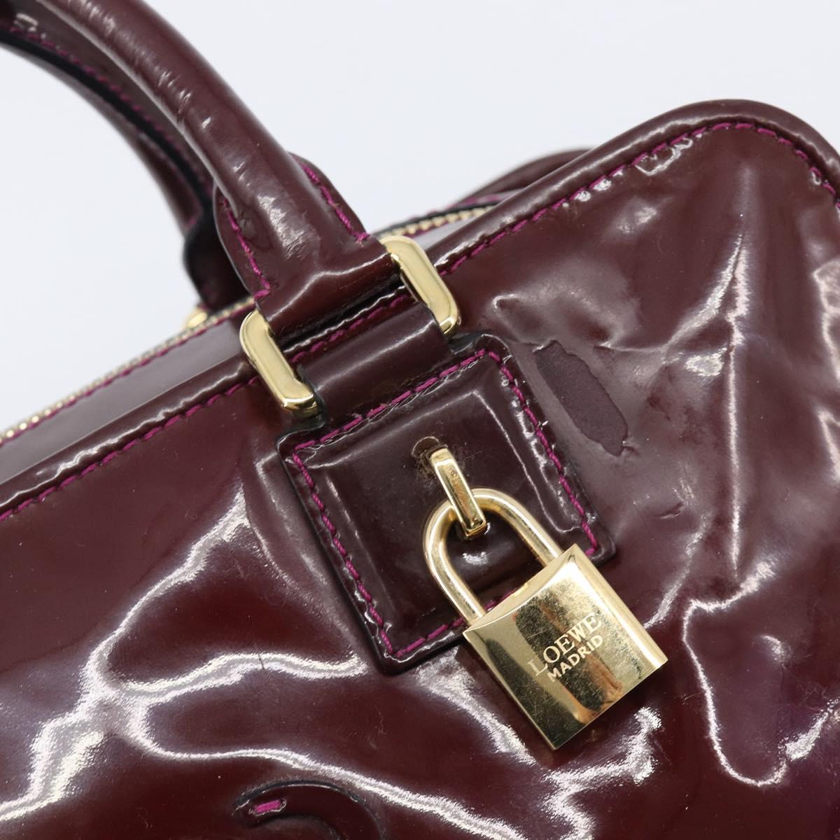 LOEWE Amazona 28 Hand Bag Patent Bordeaux Gold Tone Auth bs37131