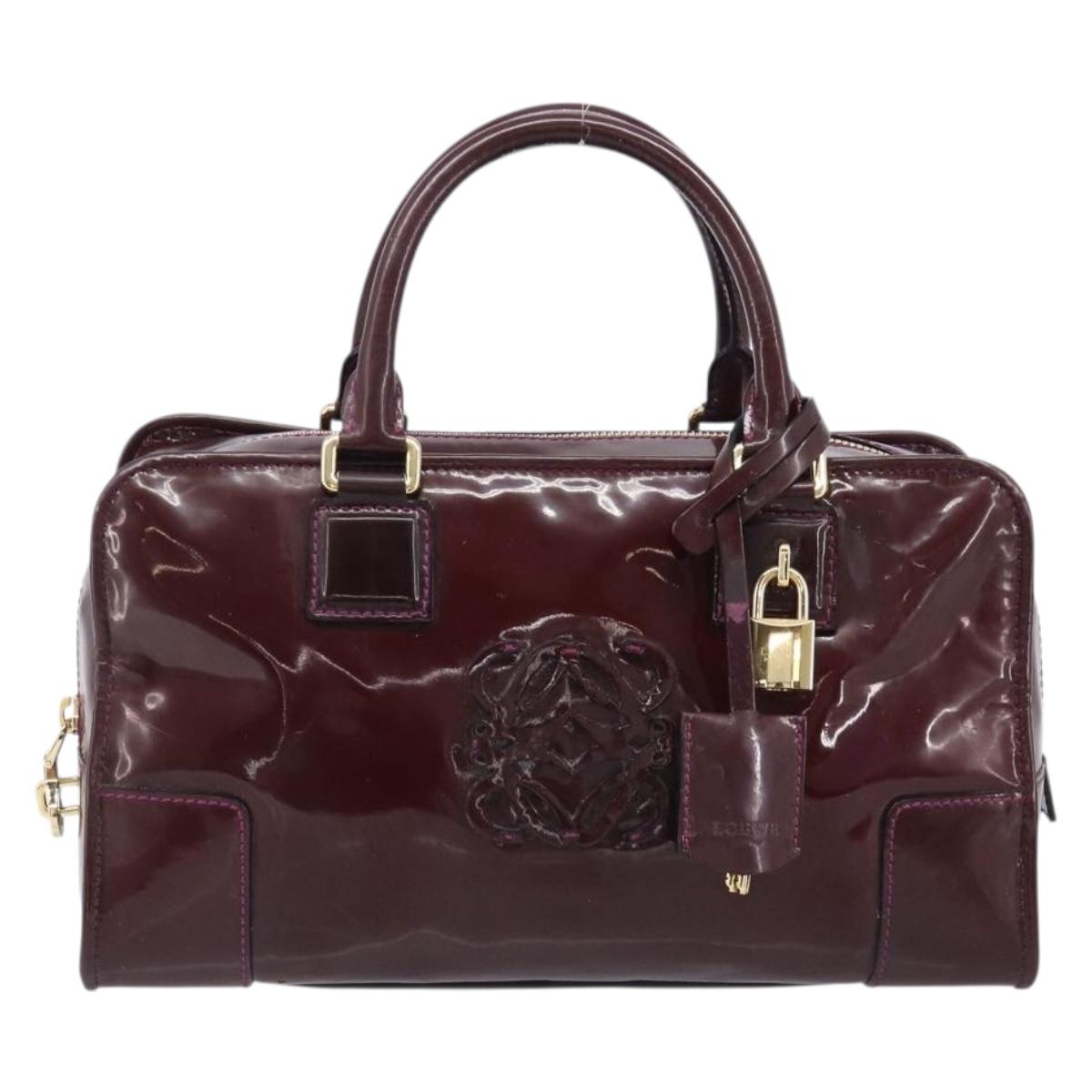 LOEWE Amazona 28 Hand Bag Patent Bordeaux Gold Tone Auth bs37131