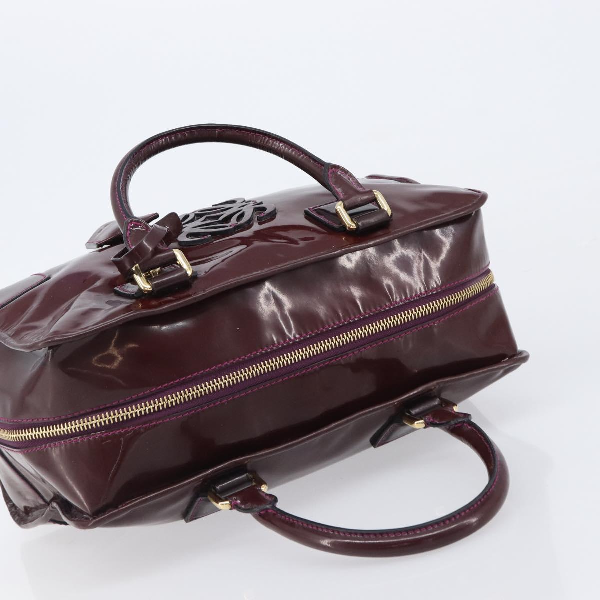 LOEWE Amazona 28 Hand Bag Patent Bordeaux Gold Tone Auth bs37131