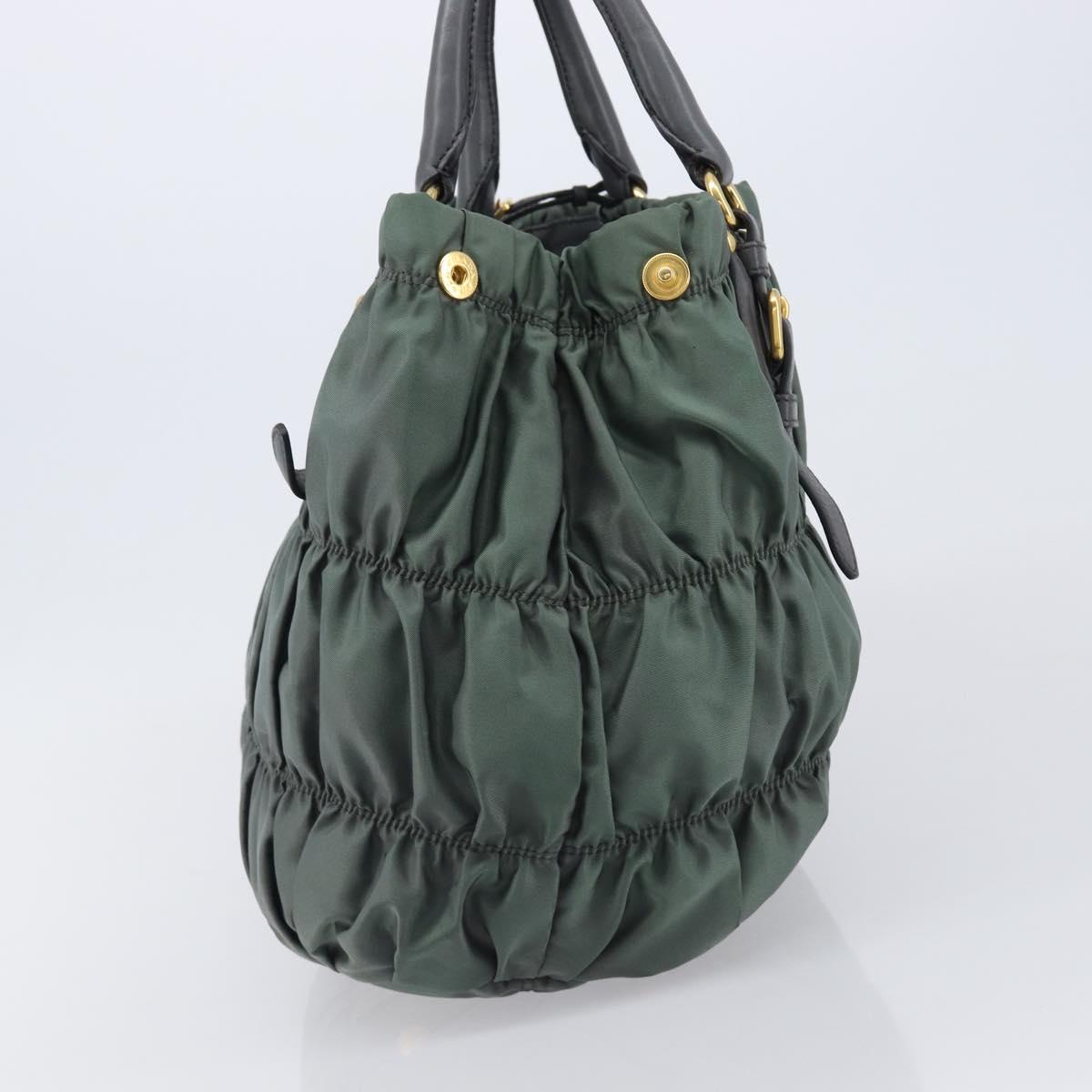 PRADA Hand Bag Nylon Green Gold Tone Auth bs37141A
