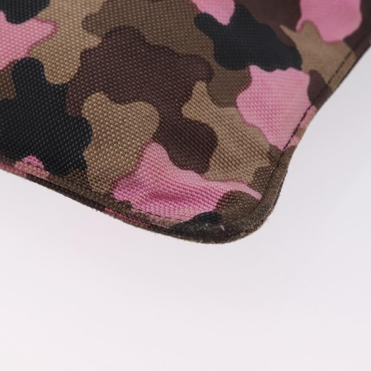 PRADA Shoulder Bag Canvas Camouflage Green Pink Auth bs37142