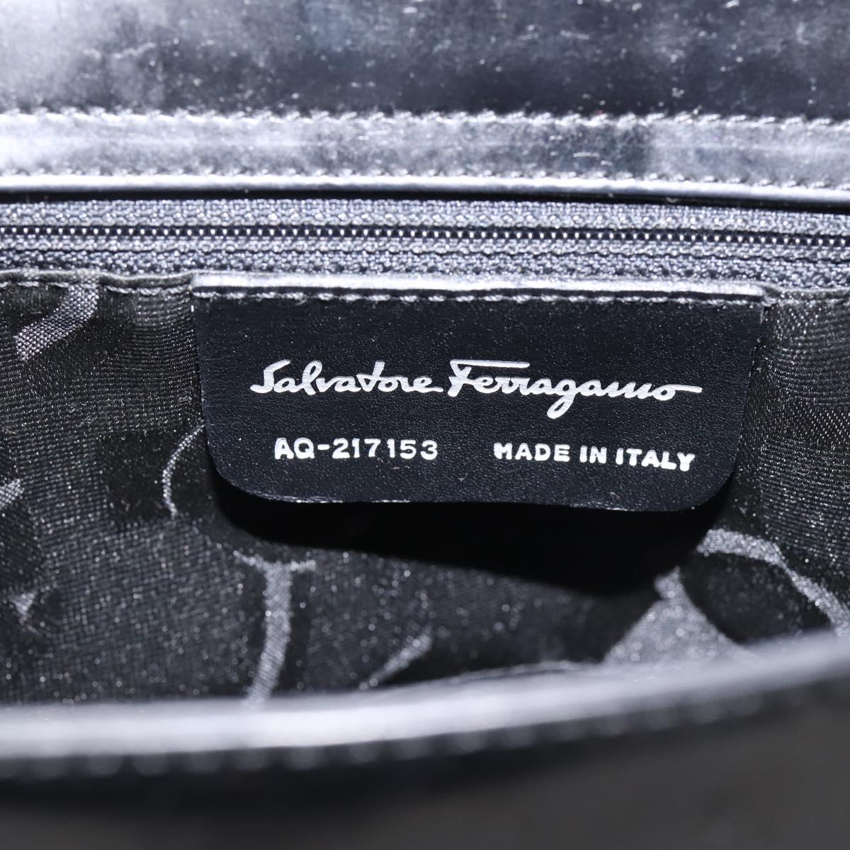 Salvatore Ferragamo Gancini Hand Bag patent Black Silver Auth bs37143