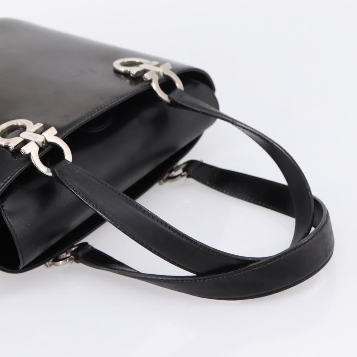 Salvatore Ferragamo Gancini Hand Bag patent Black Silver Auth bs37143