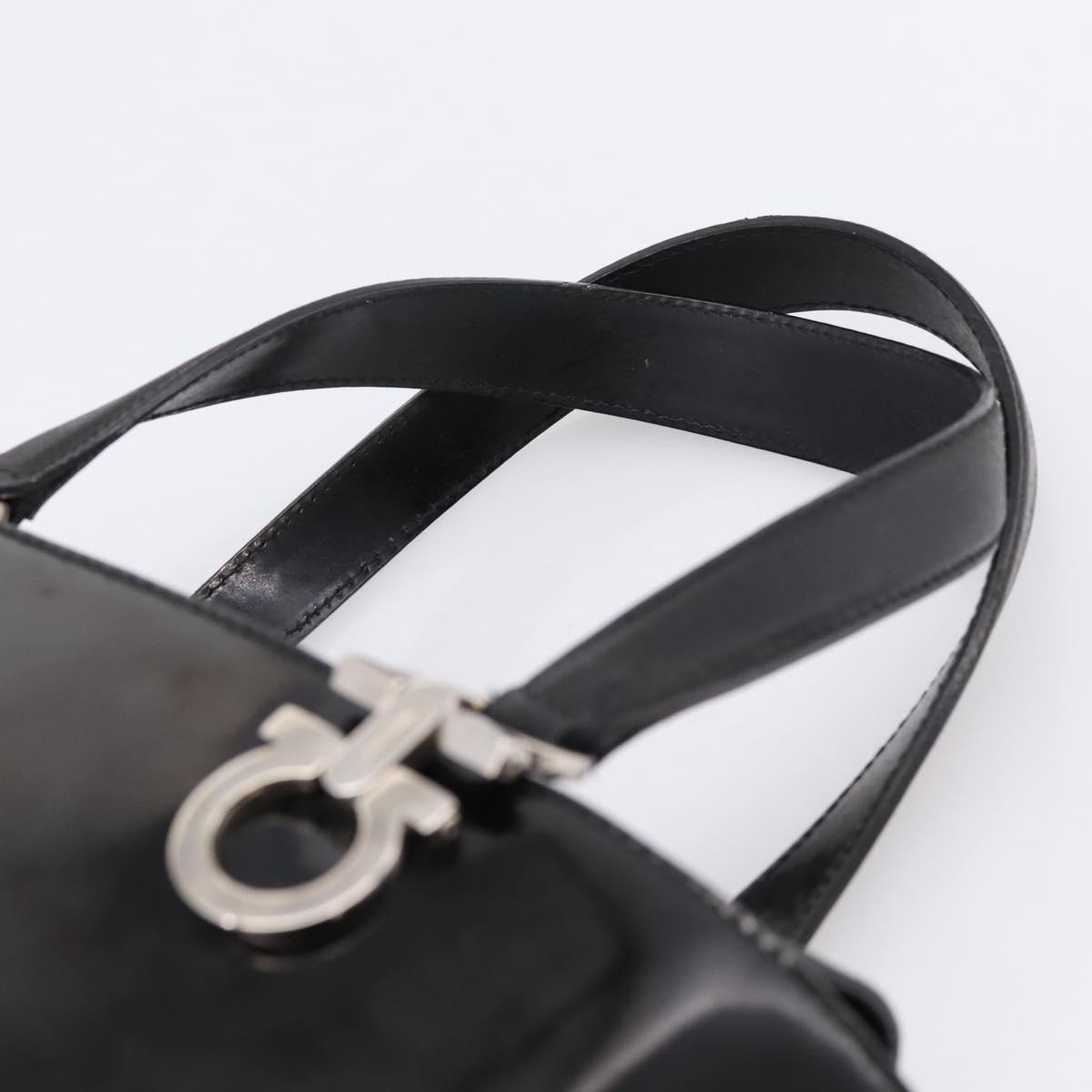 Salvatore Ferragamo Gancini Hand Bag patent Black Silver Auth bs37143