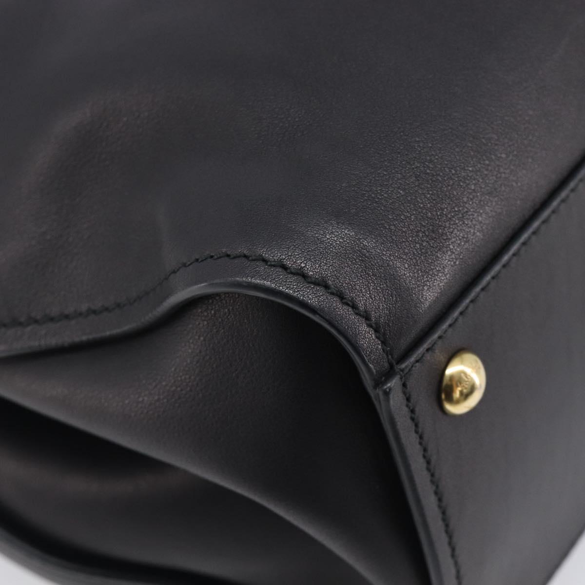 Salvatore Ferragamo Gancini Hand Bag Leather Black Gold Tone Auth bs37144V