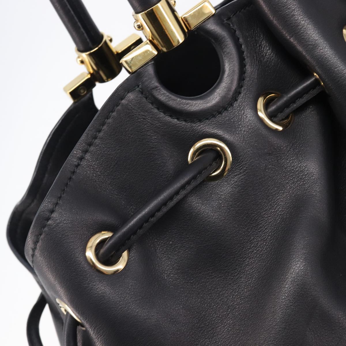 Salvatore Ferragamo Gancini Hand Bag Leather Black Gold Tone Auth bs37144V