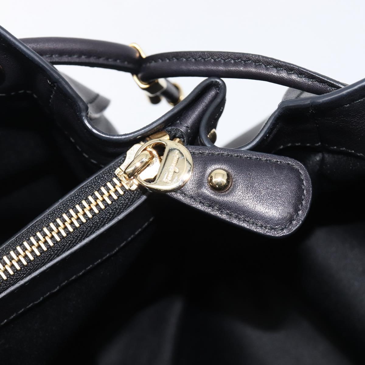 Salvatore Ferragamo Gancini Hand Bag Leather Black Gold Tone Auth bs37144V