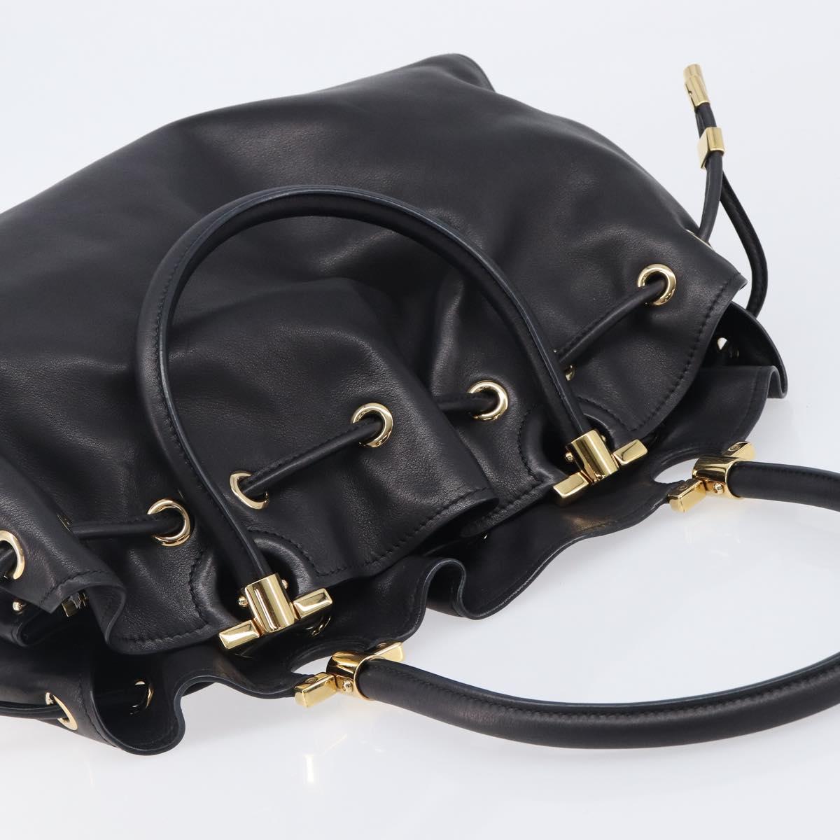 Salvatore Ferragamo Gancini Hand Bag Leather Black Gold Tone Auth bs37144V