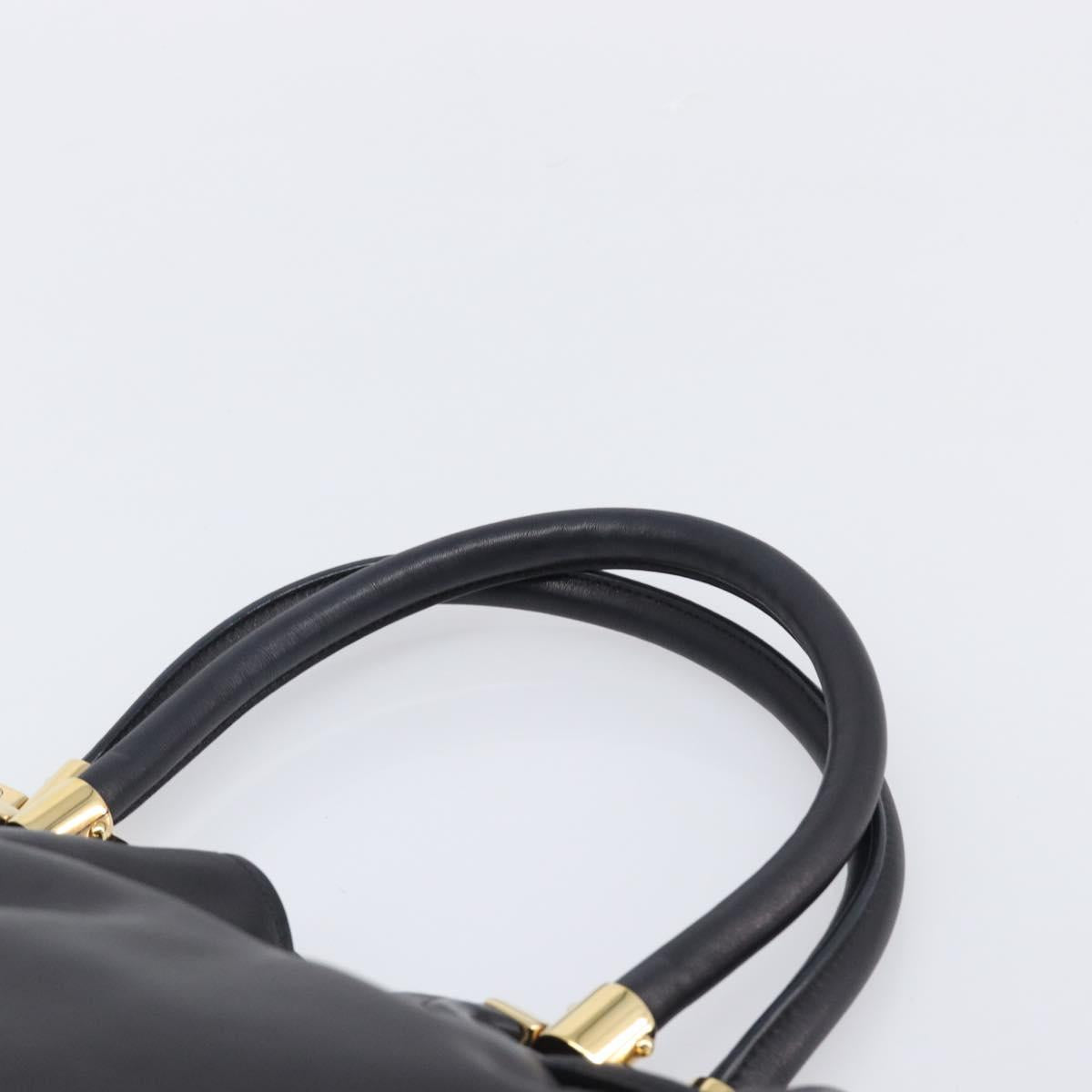 Salvatore Ferragamo Gancini Hand Bag Leather Black Gold Tone Auth bs37144V