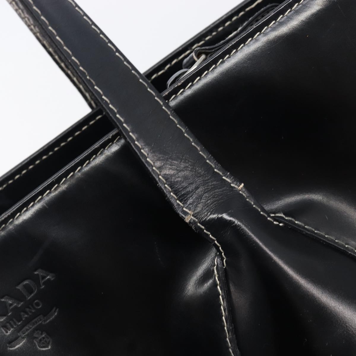 PRADA Tote Bag Leather Black Auth bs37145