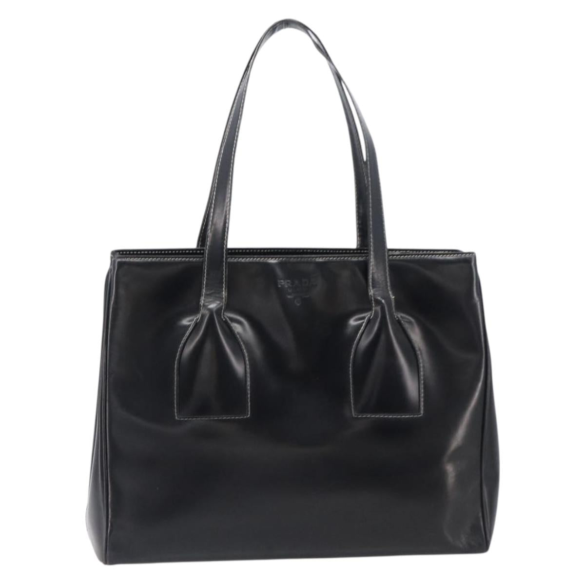 PRADA Tote Bag Leather Black Auth bs37145