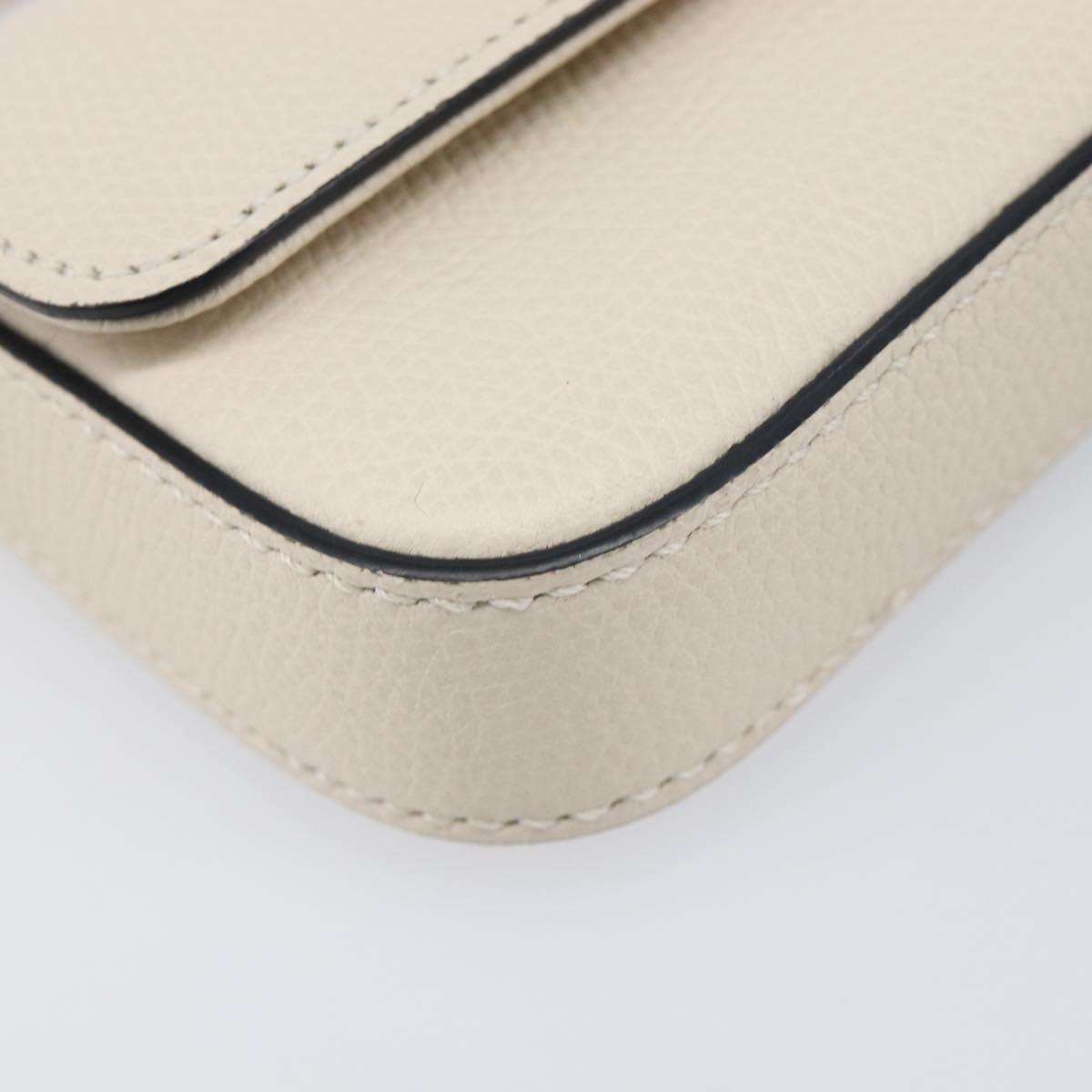 VALENTINO Shoulder Pouch Leather White Gold Tone Auth bs37147V