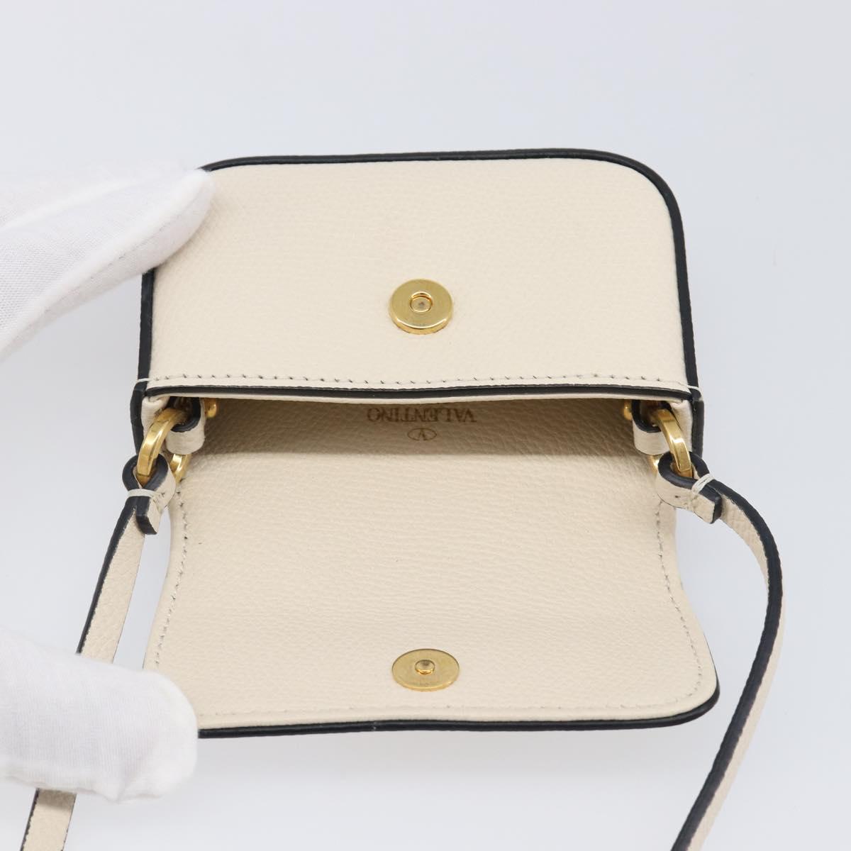 VALENTINO Shoulder Pouch Leather White Gold Tone Auth bs37147V