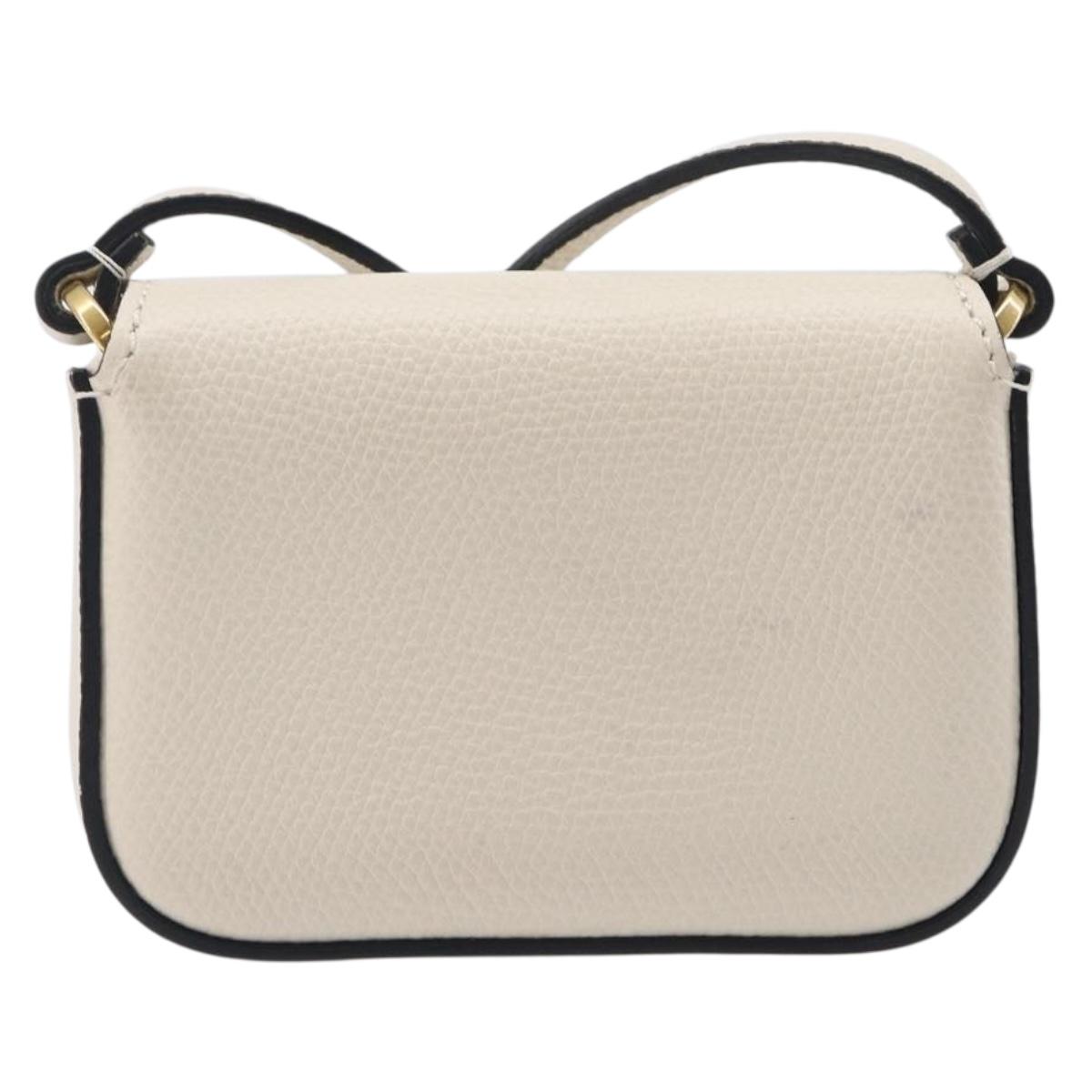 VALENTINO Shoulder Pouch Leather White Gold Tone Auth bs37147V