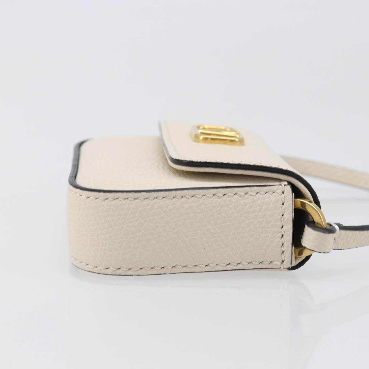 VALENTINO Shoulder Pouch Leather White Gold Tone Auth bs37147V