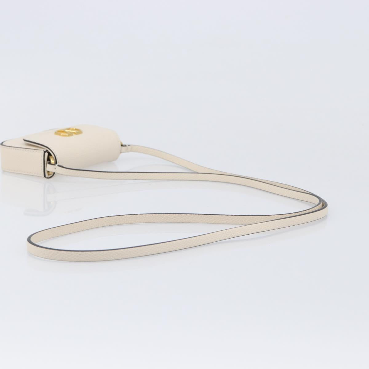 VALENTINO Shoulder Pouch Leather White Gold Tone Auth bs37147V