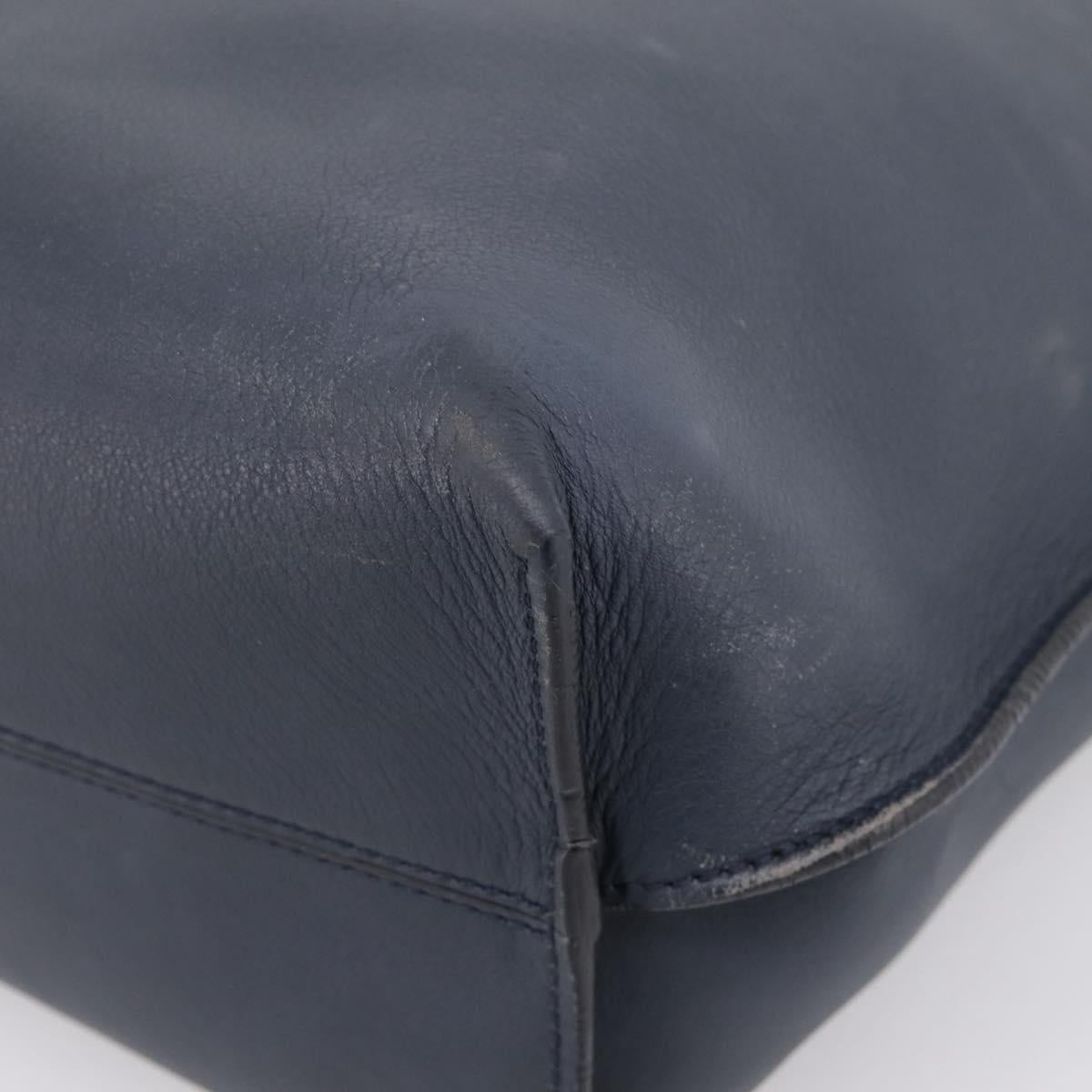 FENDI Tote Bag Leather Navy Black Auth bs37149