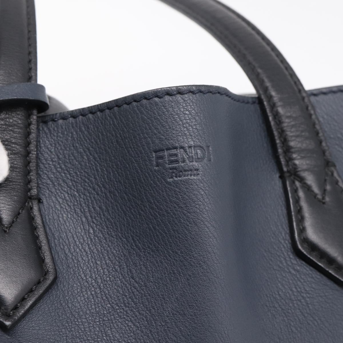 FENDI Tote Bag Leather Navy Black Auth bs37149