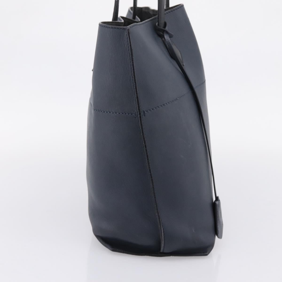 FENDI Tote Bag Leather Navy Black Auth bs37149