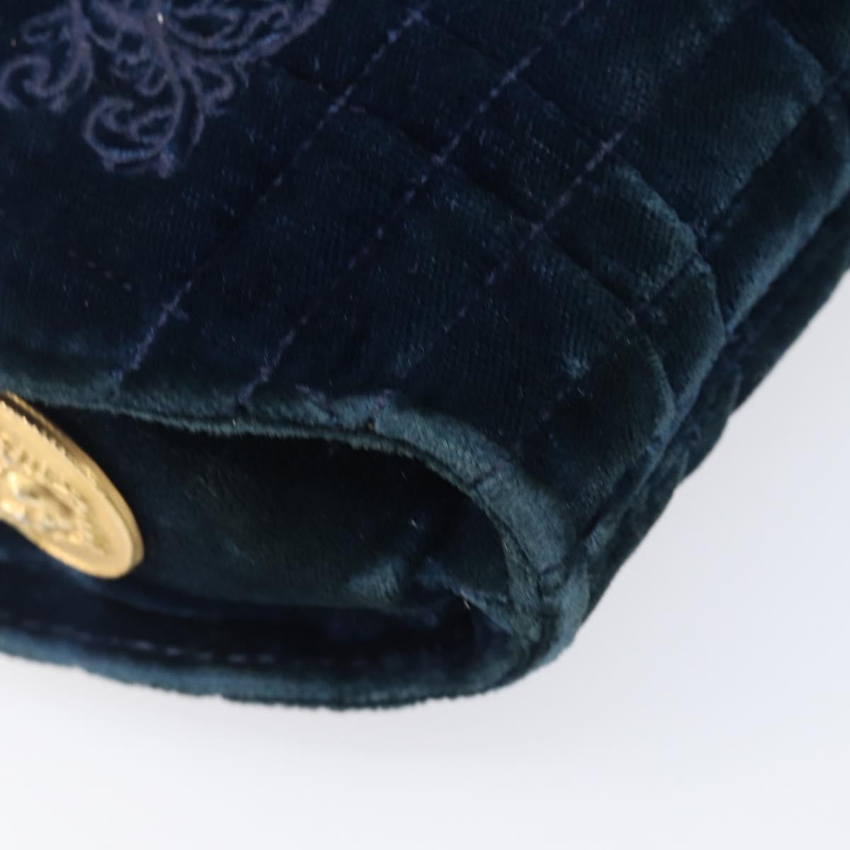 Gianni Versace Chain Shoulder Bag Velor Navy Gold Tone Auth bs37150