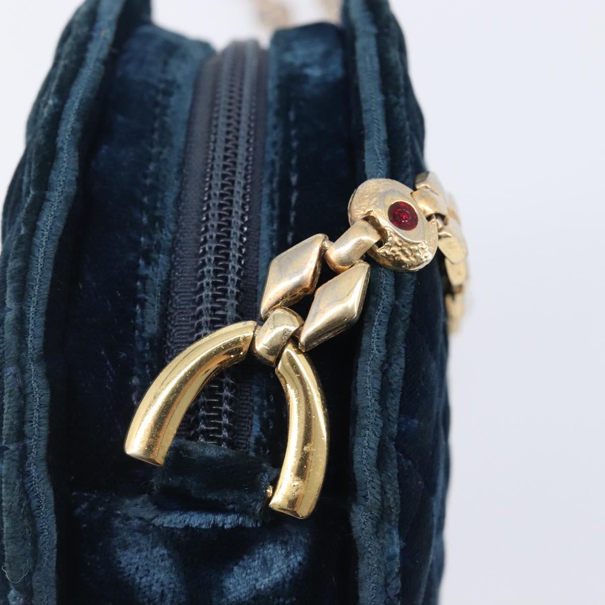 Gianni Versace Chain Shoulder Bag Velor Navy Gold Tone Auth bs37150