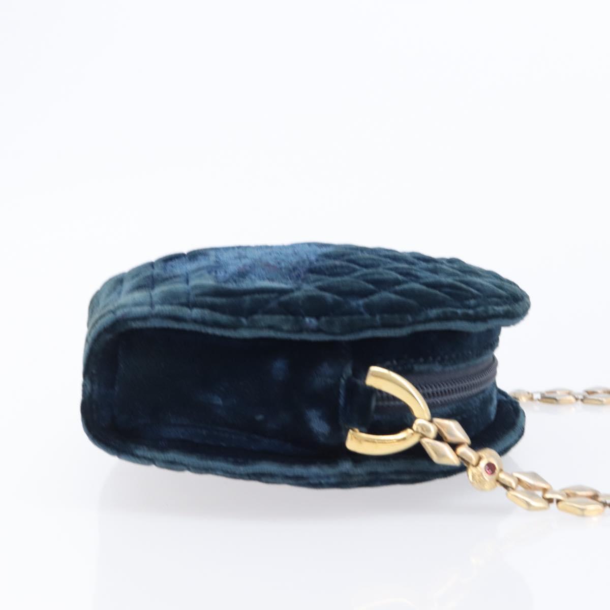 Gianni Versace Chain Shoulder Bag Velor Navy Gold Tone Auth bs37150