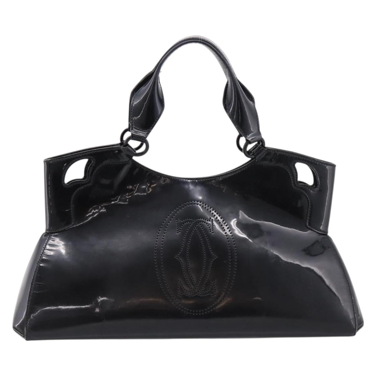 CARTIER Marcello de Cartier SM Hand Bag Patent Black Silver Auth bs37151