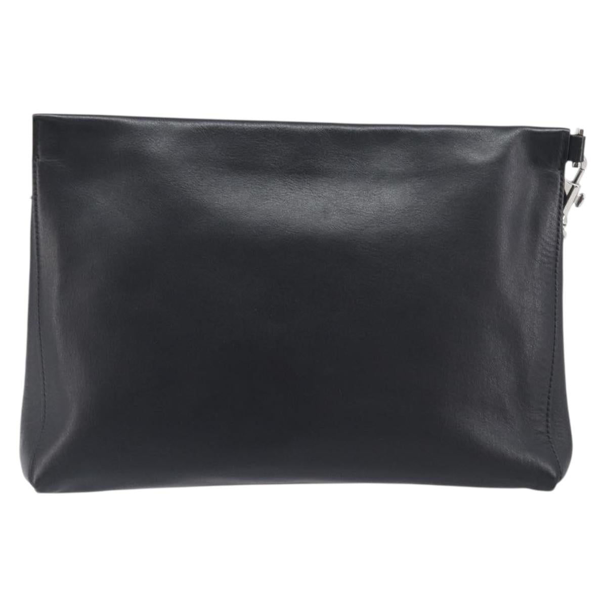 VERSACE Clutch Bag Leather Black Silver Auth bs37152A