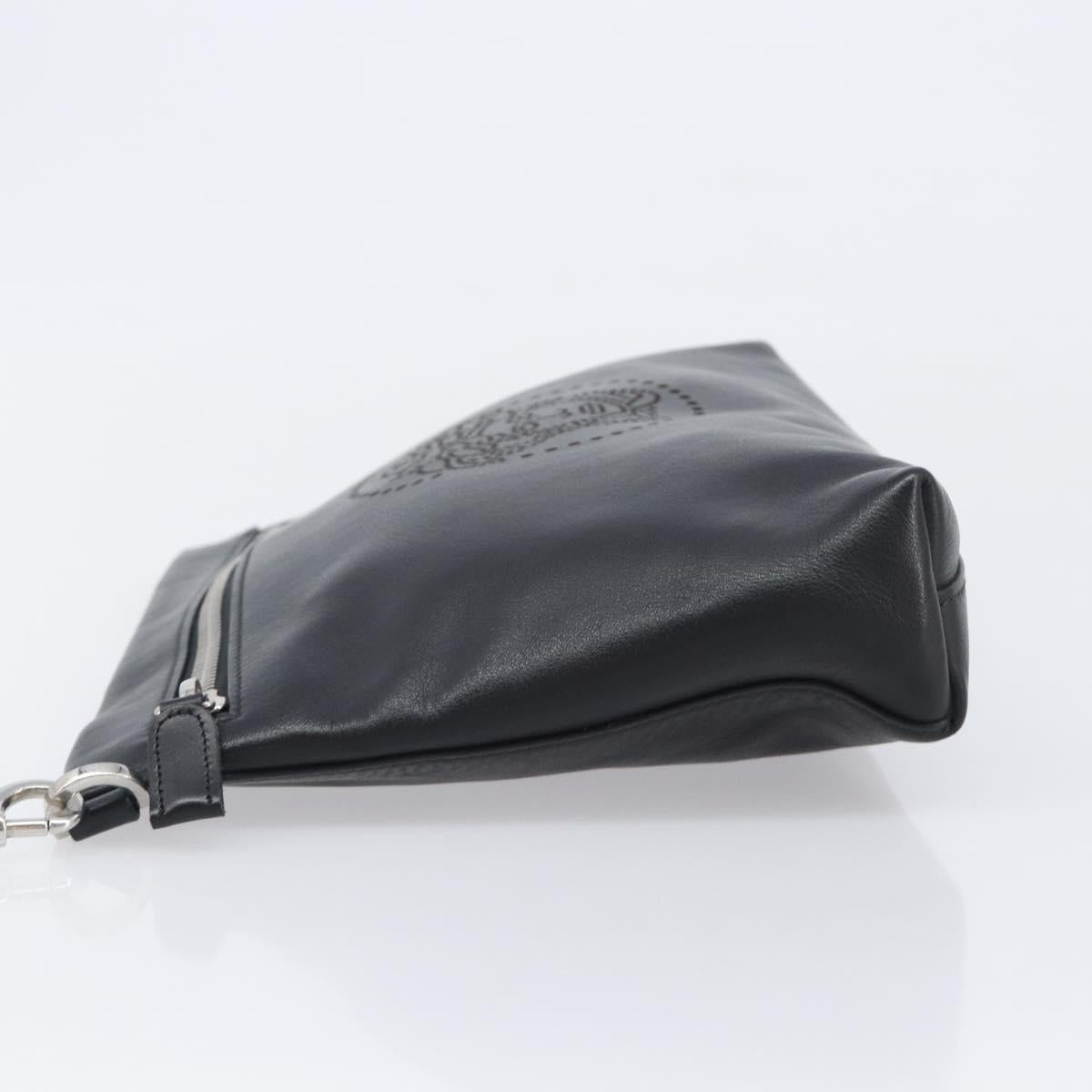 VERSACE Clutch Bag Leather Black Silver Auth bs37152A
