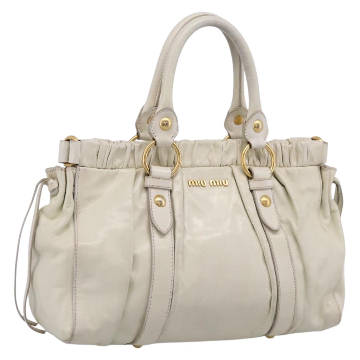 Miu Miu Hand Bag Leather White Gold Tone Auth bs37154A