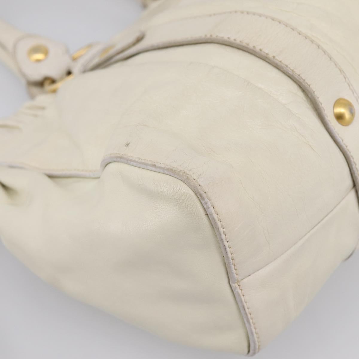 Miu Miu Hand Bag Leather White Gold Tone Auth bs37154A