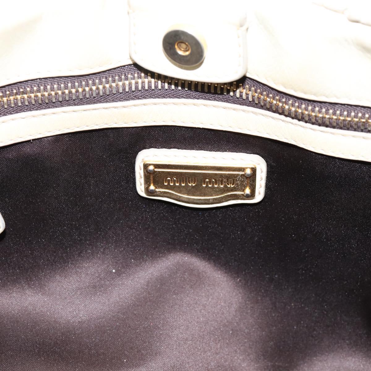 Miu Miu Hand Bag Leather White Gold Tone Auth bs37154A