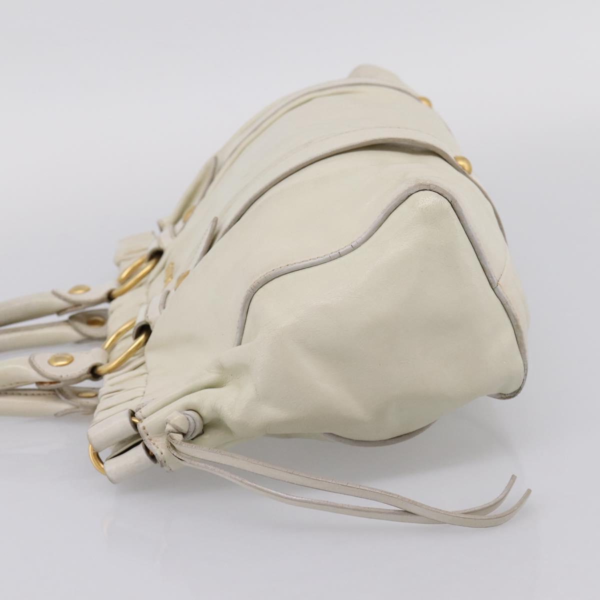 Miu Miu Hand Bag Leather White Gold Tone Auth bs37154A