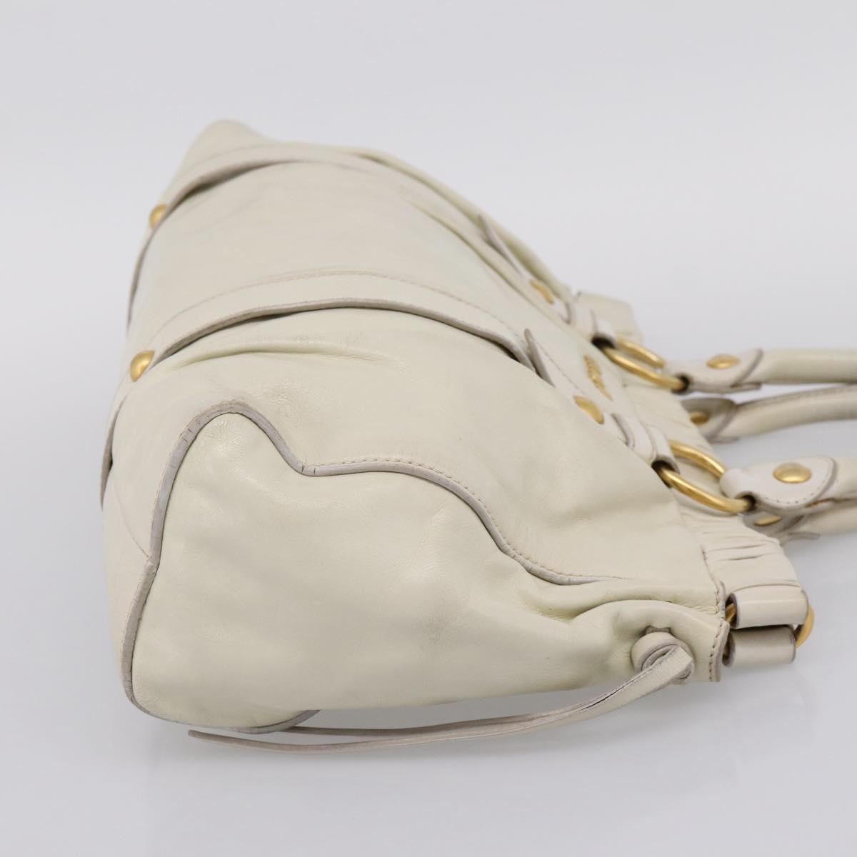 Miu Miu Hand Bag Leather White Gold Tone Auth bs37154A