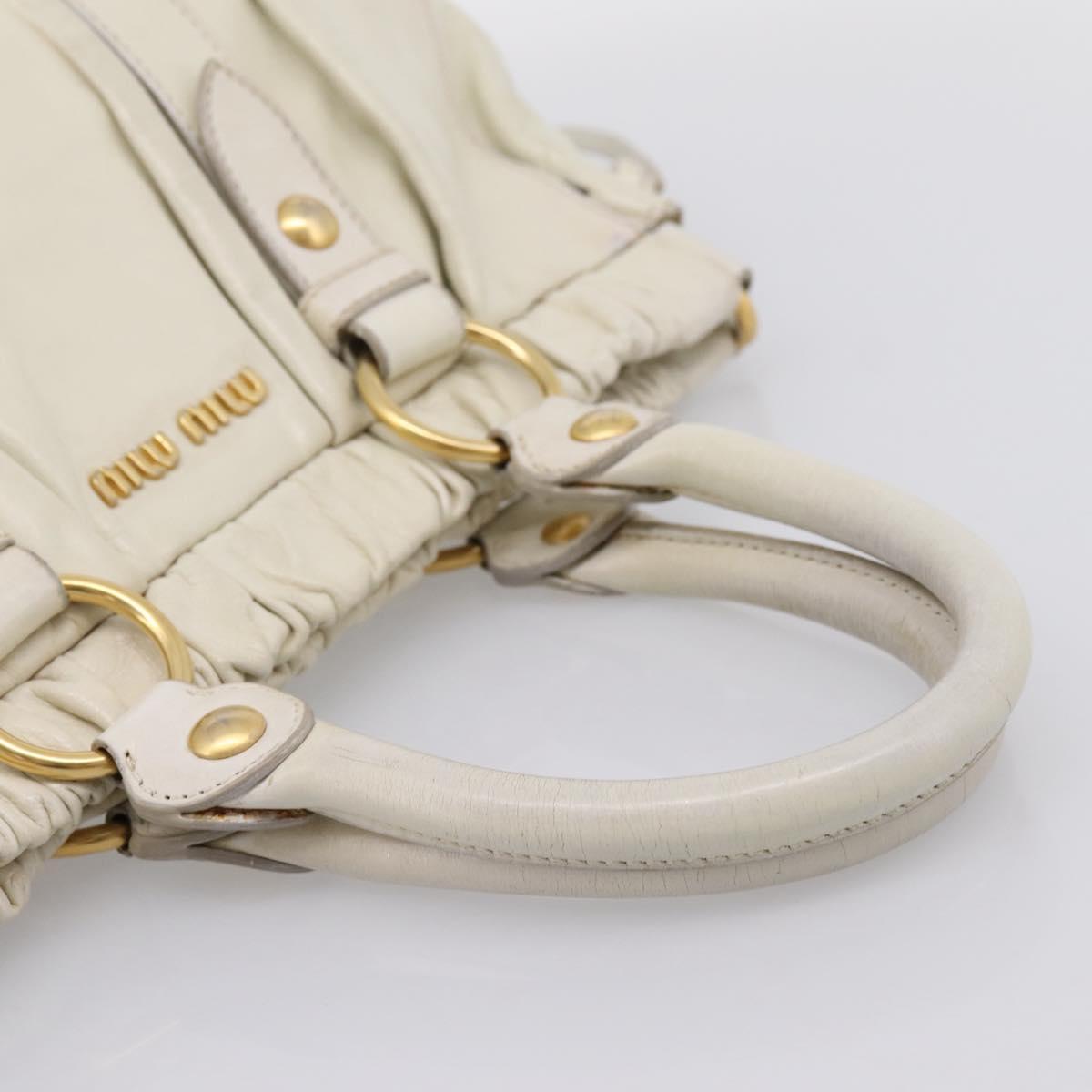 Miu Miu Hand Bag Leather White Gold Tone Auth bs37154A