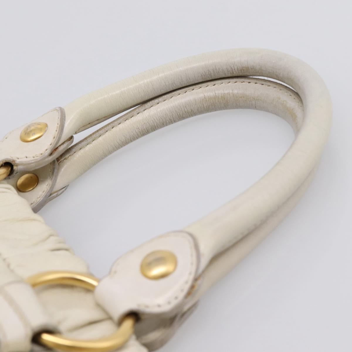 Miu Miu Hand Bag Leather White Gold Tone Auth bs37154A