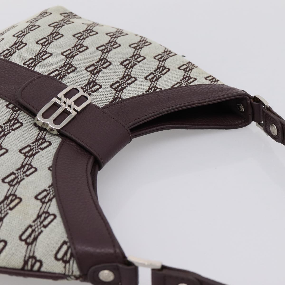 BALENCIAGA Shoulder Bag Canvas Beige Silver Auth bs37155