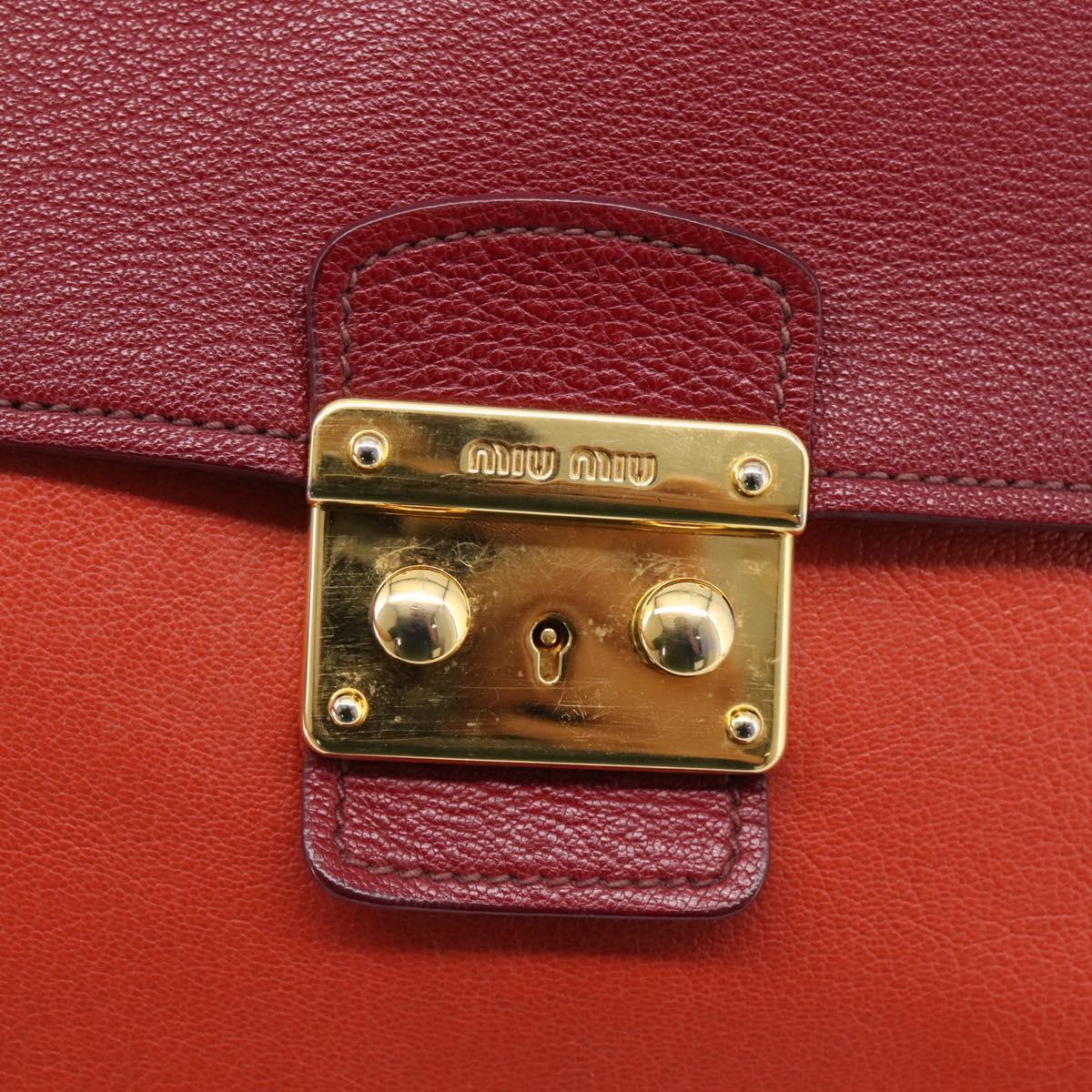 Miu Miu Hand Bag Leather 2way Red Gold Tone Auth bs37156A