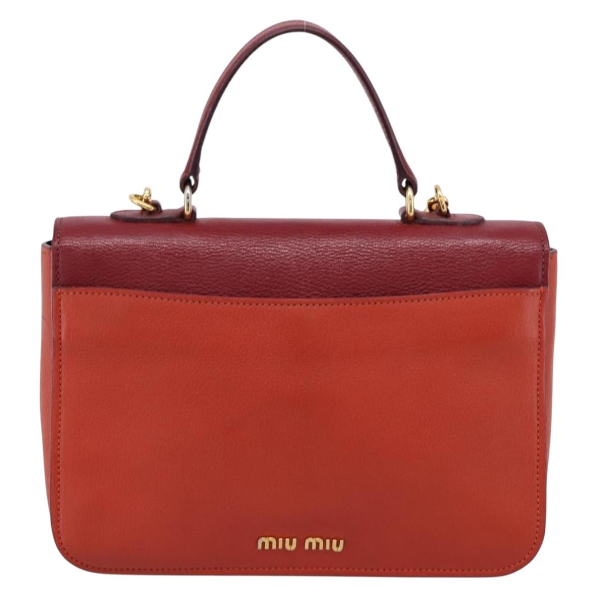 Miu Miu Hand Bag Leather 2way Red Gold Tone Auth bs37156A