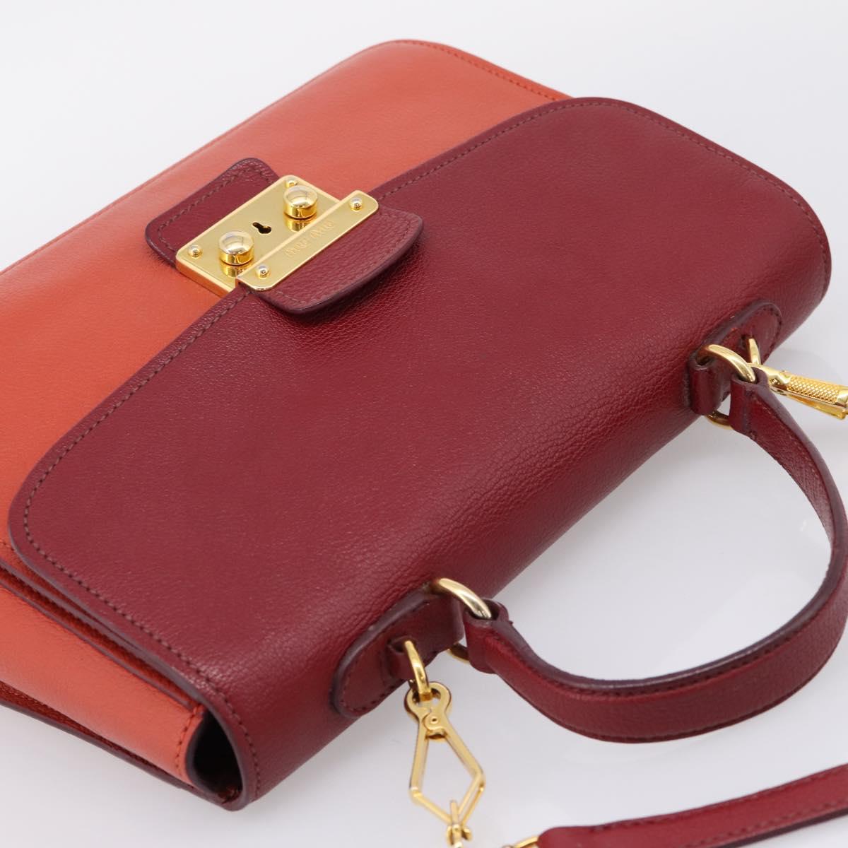 Miu Miu Hand Bag Leather 2way Red Gold Tone Auth bs37156A