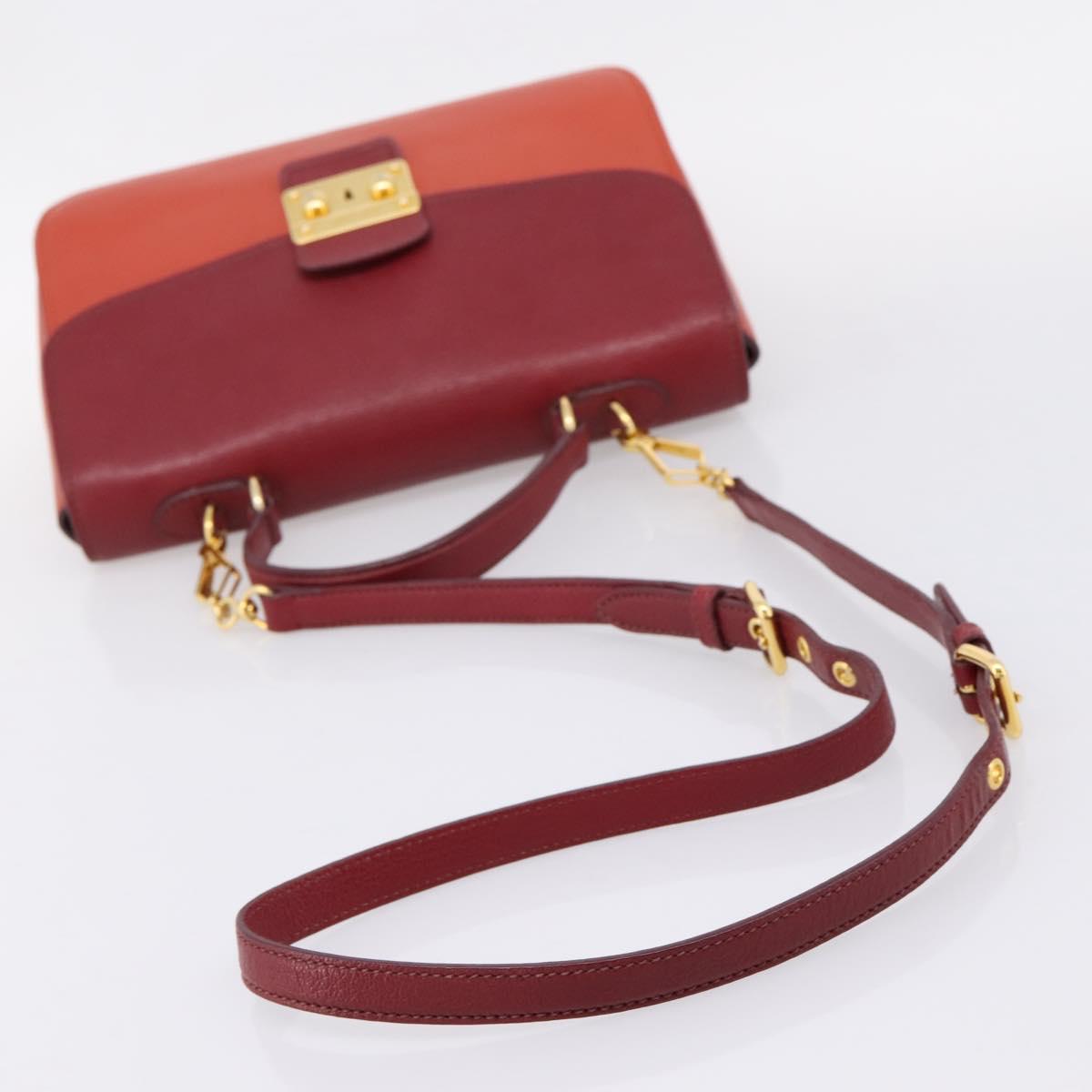Miu Miu Hand Bag Leather 2way Red Gold Tone Auth bs37156A
