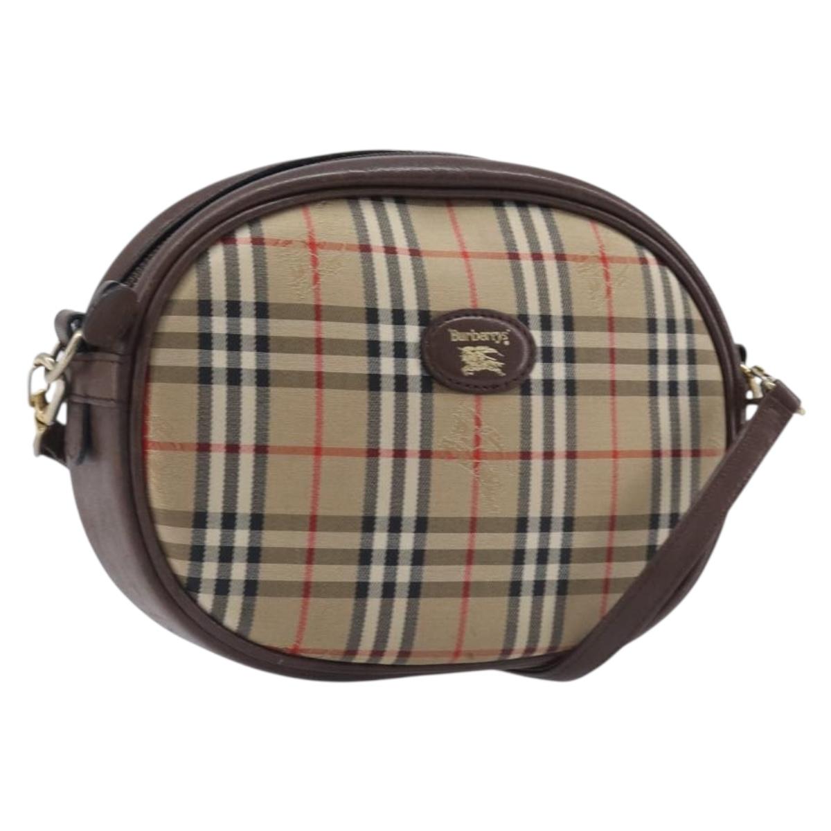 Burberrys Nova Check Shoulder Bag Canvas Beige Gold Tone Auth bs37157
