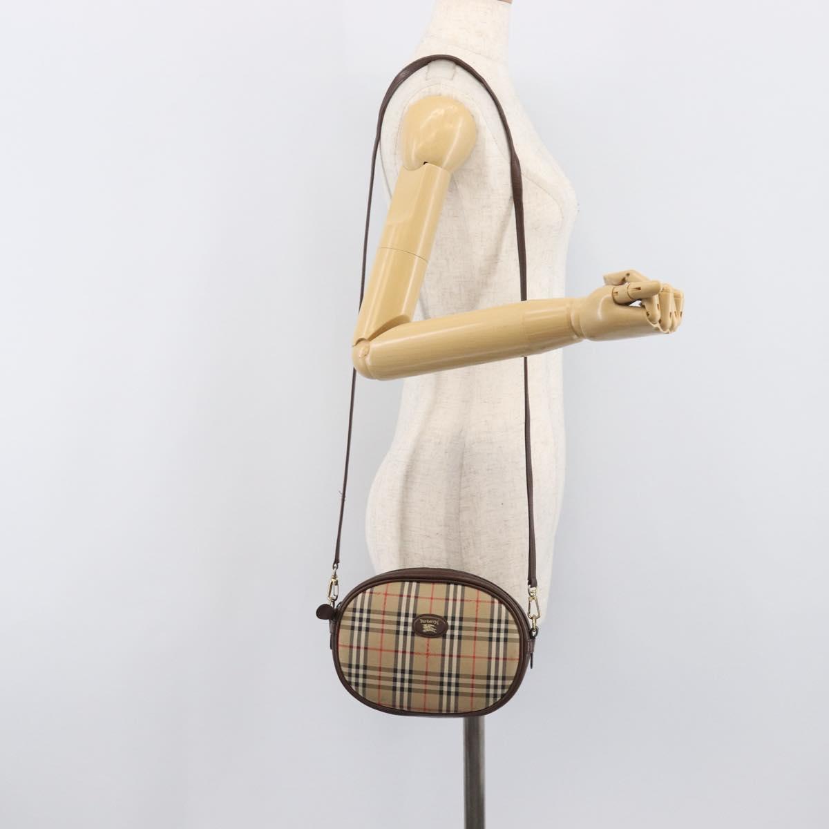 Burberrys Nova Check Shoulder Bag Canvas Beige Gold Tone Auth bs37157