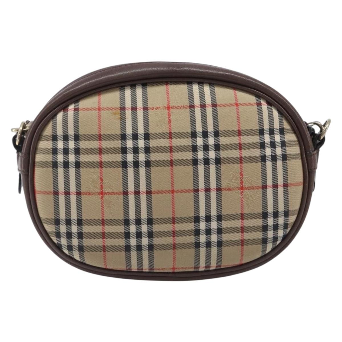 Burberrys Nova Check Shoulder Bag Canvas Beige Gold Tone Auth bs37157