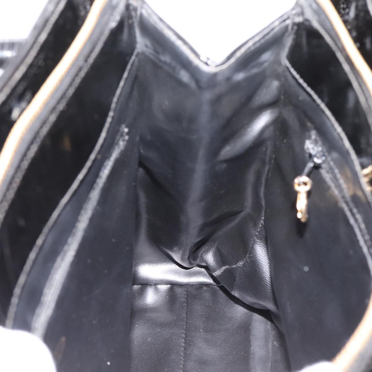 CHANEL COCO Mark Tote Bag Patent Black Gold Tone CC Auth bs37158