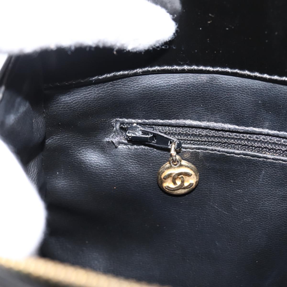 CHANEL COCO Mark Tote Bag Patent Black Gold Tone CC Auth bs37158