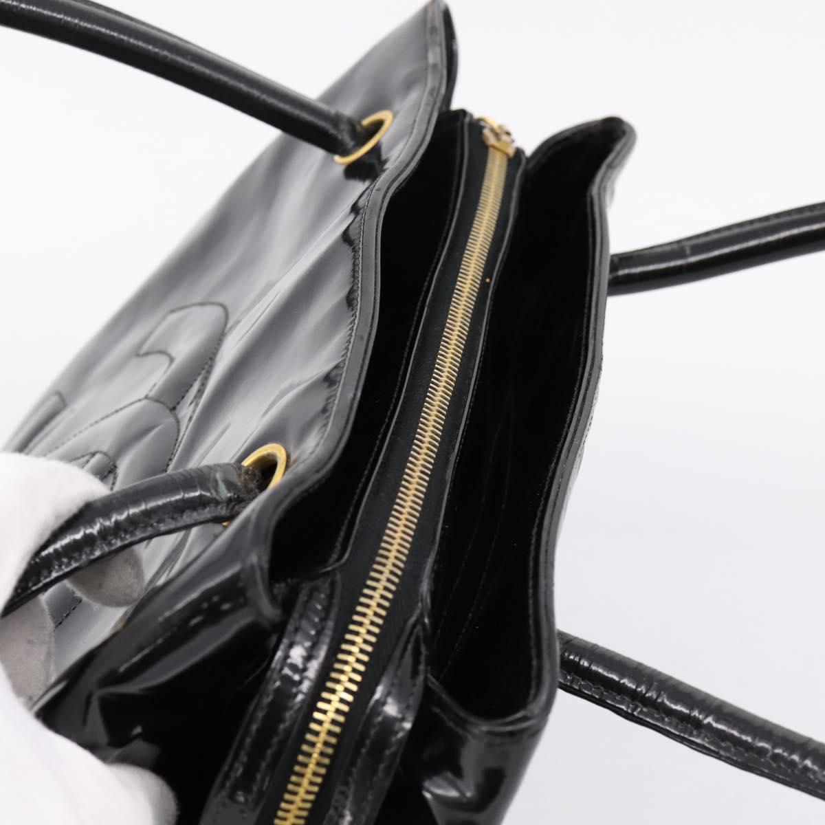 CHANEL COCO Mark Tote Bag Patent Black Gold Tone CC Auth bs37158