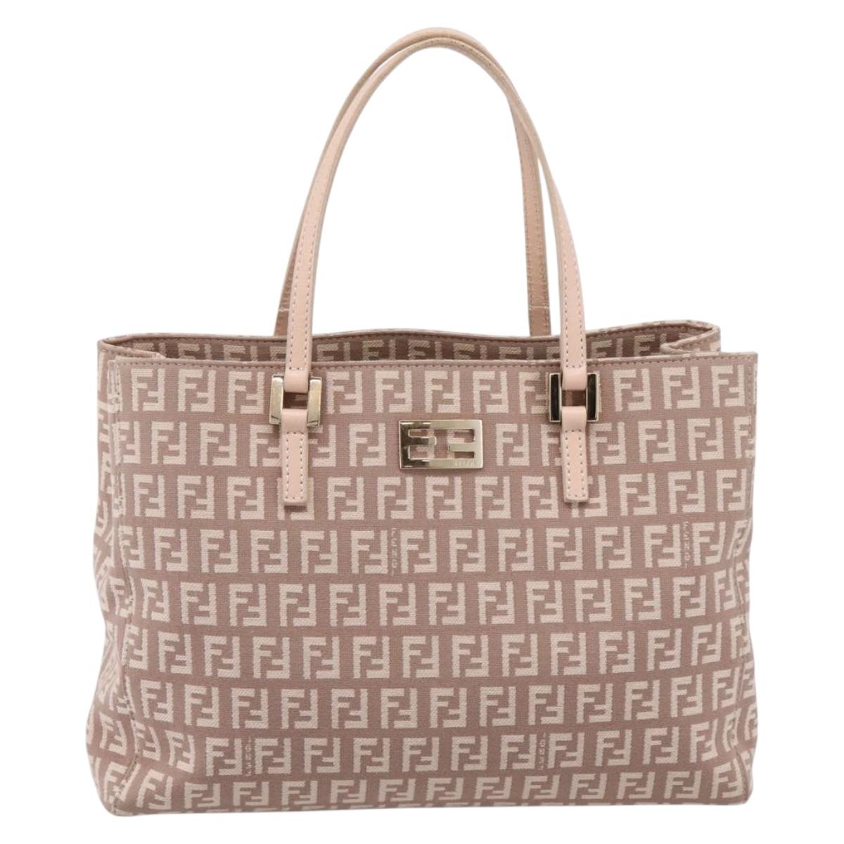 FENDI Zucchino Canvas Hand Bag Beige Gold Tone 8BH132 Auth bs37159A