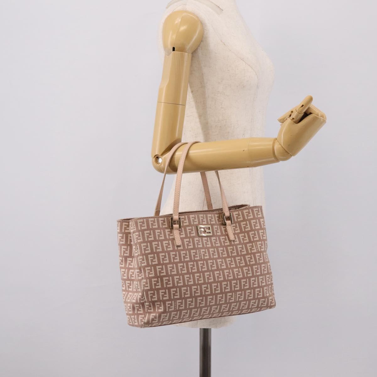 FENDI Zucchino Canvas Hand Bag Beige Gold Tone 8BH132 Auth bs37159A